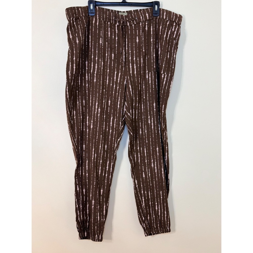 Naturals d&co Brown White Striped Linen Blend Jogger Pants Womens L Large